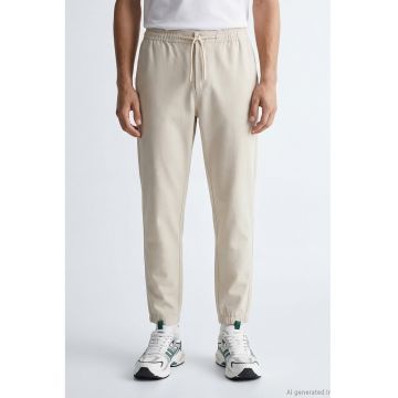 Pantaloni de bumbac cu snururi - Bej deschis