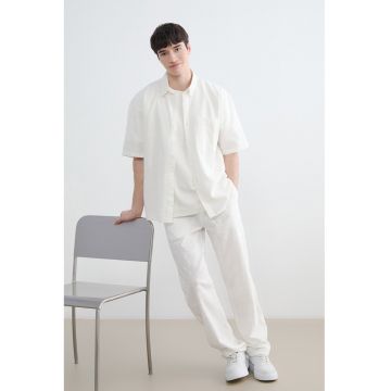 Pantaloni de bumbac cu talie ajustabila - Ecru