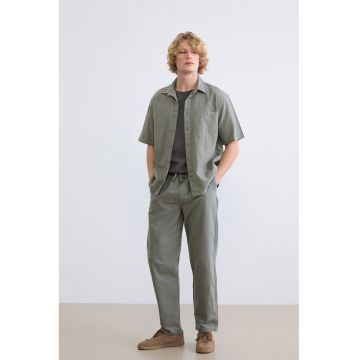 Pantaloni de bumbac cu talie ajustabila - Kaki inchis