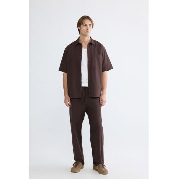 Pantaloni de bumbac cu talie ajustabila - Maro inchis