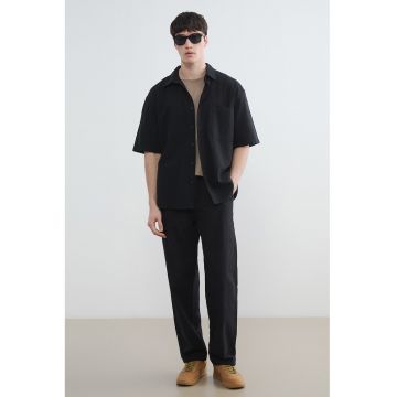 Pantaloni de bumbac cu talie ajustabila - Negru