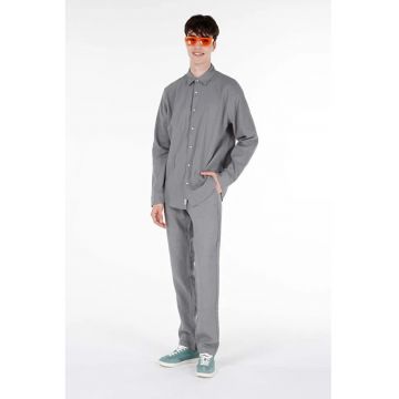 Pantaloni din in cu snur de ajustare in talie - Maro
