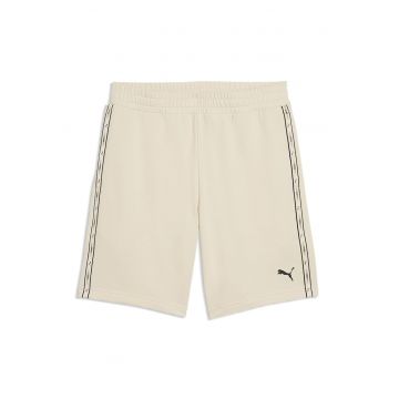 Pantaloni scurti cu benzi logo si talie elastica - Negru/Bej deschis