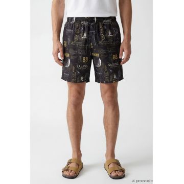 Pantaloni scurti de baie cu imprimeu nautic - Alb/Galben/Gri antracit