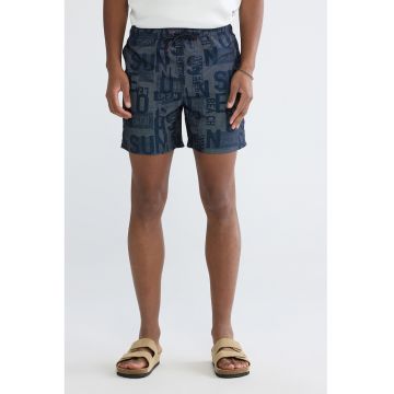 Pantaloni scurti de baie cu imprimeu text - Alb/Bleumarin