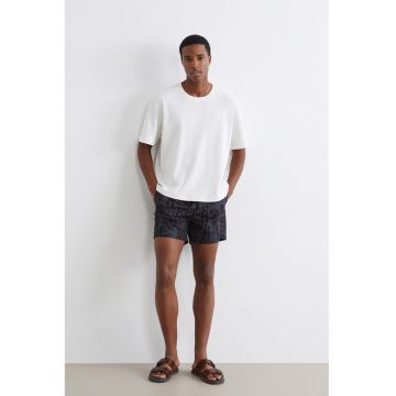 Pantaloni scurti de baie cu imprimeu text - Negru/Gri