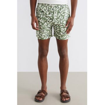 Pantaloni scurti de baie cu snur de ajustare si model - Verde/Crem