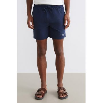 Pantaloni scurti de baie din nailon cu snur de ajustare - Bleumarin