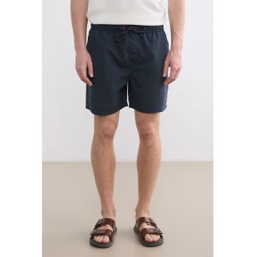Pantaloni scurti de baie uni cu snur - Bleumarin