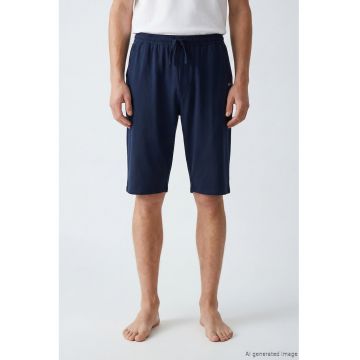 Pantaloni scurti de pijama uni din bumbac - Bleumarin