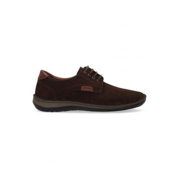 Pantofi casual din piele nubuc cu perforatii