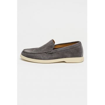 Pantofi loafer din piele intoarsa cu varf rotund Sienne - Gri antracit