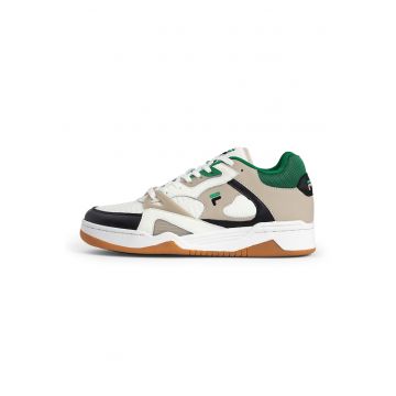 Pantofi sport low-cut de piele - Alb/Verde englez/Grej