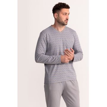 Pijama din bumbac cu buzunar pe piept