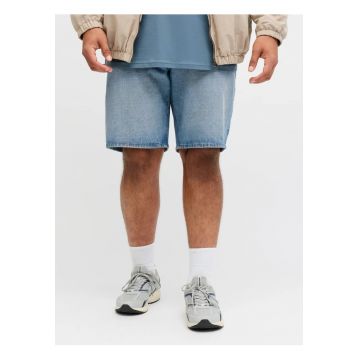 Plus Pantaloni scurti de blug barbati big sizes - cu talie inalta - din bumbac - Relaxed Fit - Tony - Albastru deschis -