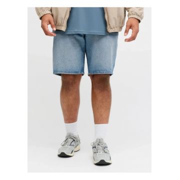 Plus Pantaloni scurti de blug barbati big sizes - cu talie inalta - din bumbac - Relaxed Fit - Tony - Albastru deschis -