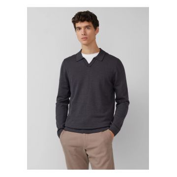 Pulover barbati cu guler polo - din bumbac - Regular fit - Negru - Negru