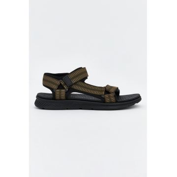 Sandale din material textil cu inchidere velcro - Negru/Kaki