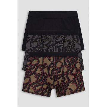 Set de boxeri cu imprimeu - 3 perechi - Negru/Maro/Gri inchis