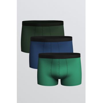 Set de boxeri cu model uni - 3 perechi - Verde/Bleumarin