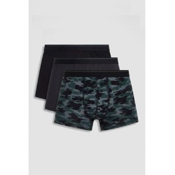 Set de boxeri cu talie elastica - 3 perechi - Negru - Verde smarald - Gri antracit -