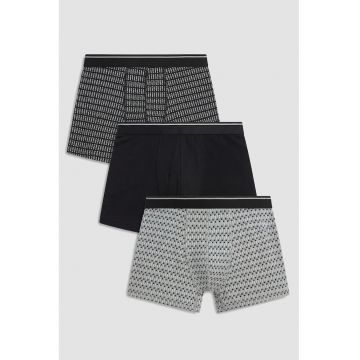 Set de boxeri din amestec de bumbac - 3 perechi - Alb/Negru/Gri deschis