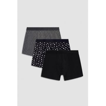 Set de boxeri din amestec de bumbac - 3 perechi - Negru - Albastru ultramarin - Gri inchis -
