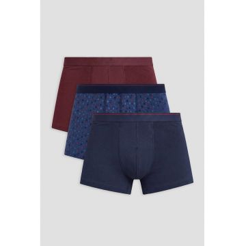 Set de boxeri din amestec de bumbac - 3 perechi - Visiniu - Albastru oceanic - Bleumarin -