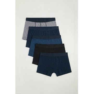 Set de boxeri din amestec de bumbac - 5 perechi - Alb/Negru/Bleumarin