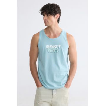 Top de bumbac cu text - Albastru pastel -