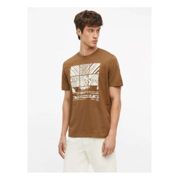 Tricou barbati - din bumbac - cu imprimeu frontal - Maro