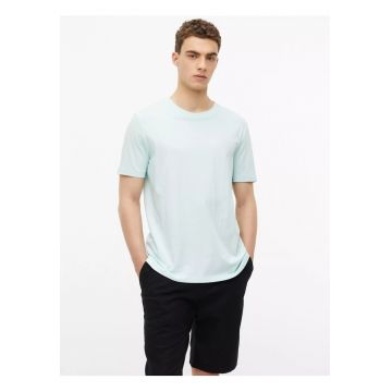 Tricou barbati - din bumbac - la baza gatului - Regular fit - Turcoaz deschis - Turcoaz deschis