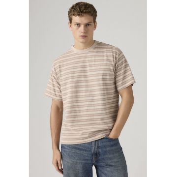 Tricou cu decolteu la baza gatului si dungi - Roz prafuit