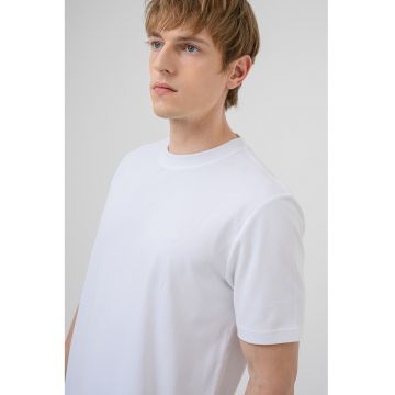 Tricou cu decolteu la baza gatului si logo brodat Interlock - Alb optic