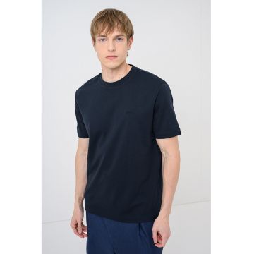 Tricou cu decolteu la baza gatului si logo brodat Interlock - Albastru ultramarin