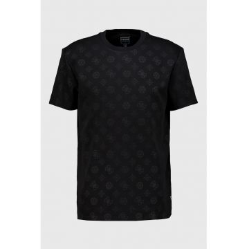 Tricou cu decolteu la baza gatului si monograma - Negru
