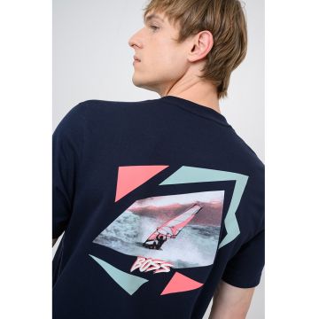 Tricou cu logo si decolteu la baza gatului Movement - Albastru ultramarin