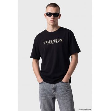 Tricou de bumbac cu imprimeu grafic - Alb fildes - Negru -
