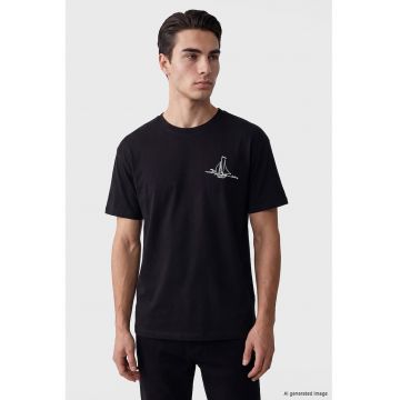 Tricou de bumbac cu imprimeu grafic - Alb/Negru