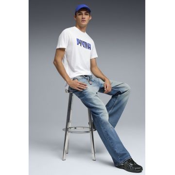 Tricou de bumbac cu logo - Albastru inchis/Alb optic