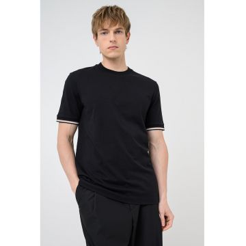 Tricou de bumbac cu mansete contrastante - Negru