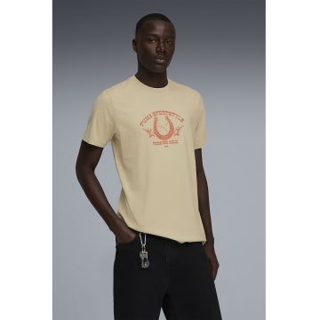 Tricou de bumbac Retro Americana - Coral/Galben vanilie
