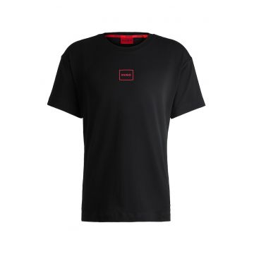 Tricou de casa cu decolteu la baza gatului si logo - Negru