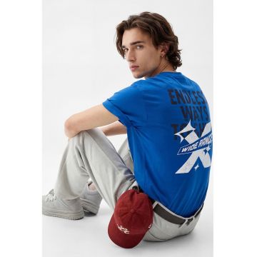 Tricou din bumbac cu imprimeu contrastant pe partea din spate - Albastru inchis