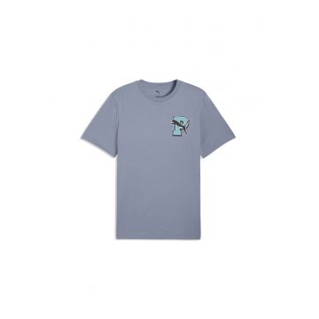 Tricou din bumbac cu imprimeu logo pe partea din spate - Negru/Albastru azur/Albastru deschis