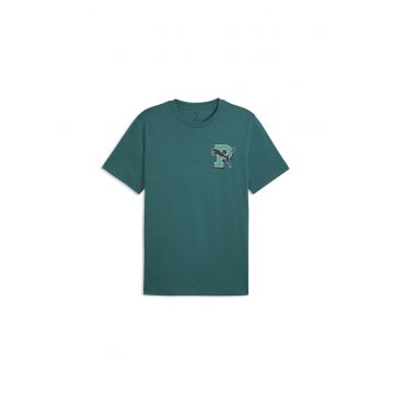 Tricou din bumbac cu imprimeu logo pe partea din spate - Verde aquamarin/Verde persan