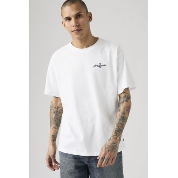 Tricou din bumbac cu imprimeu pe partea din spate - Alb optic/Bleumarin