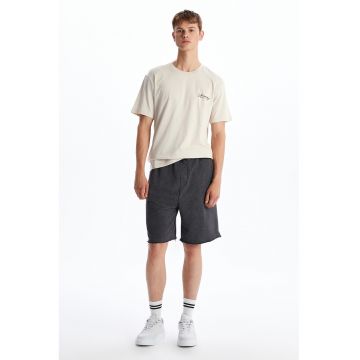 Tricou din bumbac cu imprimeu pe piept - Bej deschis