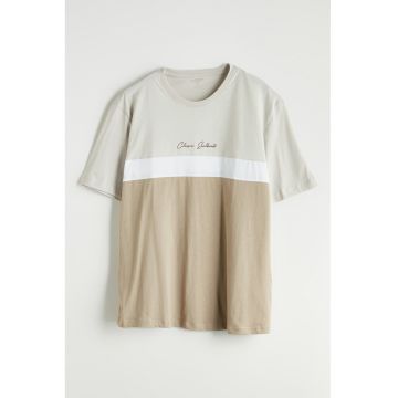 Tricou din bumbac cu model colorblock - Bej/Verde pal