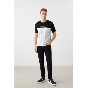Tricou din bumbac cu model colorblock - Negru/Alb optic